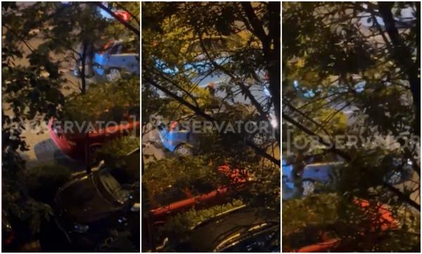 Atac şocant, filmat în Bucureşti. Un bărbat a spart cu un cuţit parbrizul maşinii soţiei; de frică, femeia s-a baricadat în interior