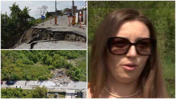 Primăria din Cluj a venit cu soluţia pentru strada surpată. A pus saci de nisip în jurul gropii imense. Localnicii, blocaţi în continuare cu maşinile în curte