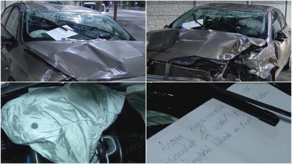 Accident grav în Capitală. Polițiștii au găsit doar o maşină răsturnată pe plafon și nici urmă de șofer. Agenții i-au lăsat fugarului un bilețel pe parbriz