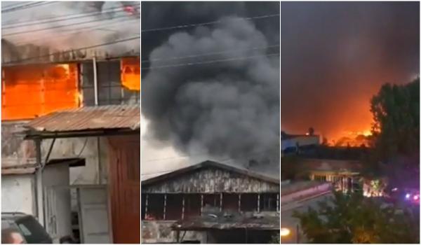 Incendiu puternic la un service auto din Mogoşoaia. Coloanele negre de fum au fost observate din Pantelimon