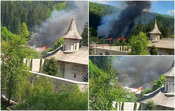 Incendiu violent lângă Mănăstirea Voroneț din Suceava cu câteva ore înainte de Paşte. Există riscul de propagare