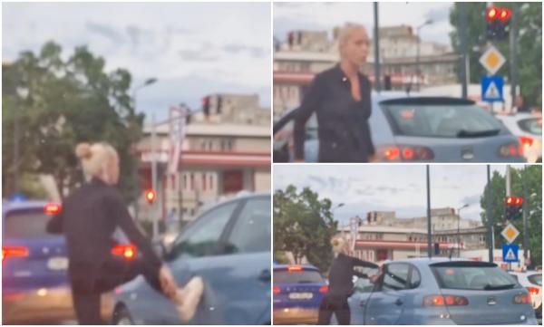 Şoferiţă nervoasă, după o şicanare în traficul din Constanţa. O cameră de bod a filmat-o pe tânără în acţiune