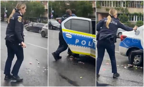 O poliţistă din Cluj şi-a gazat din greşeală propriul coleg, care se chinuia să reţină un individ agresiv. Un trecător a filmat scena