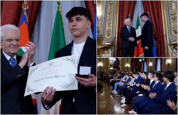 Emanuele, adolescentul român care a salvat viața unei femei pe care fostul soț voia să o ucidă, premiat de preşedintele Italiei