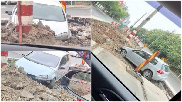 Un şofer beat a intrat cu maşina pe şantierul de modernizare a unei linii de tramvai, în Capitală