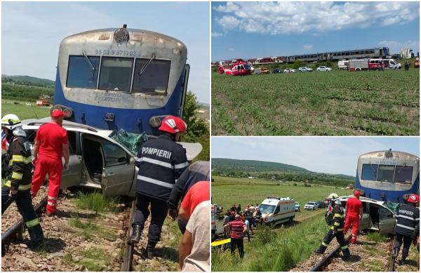 Mașină făcută praf pe calea ferată, în Iași. Un adolescent de 16 ani şi un bărbat de 71 de ani au fost răniţi
