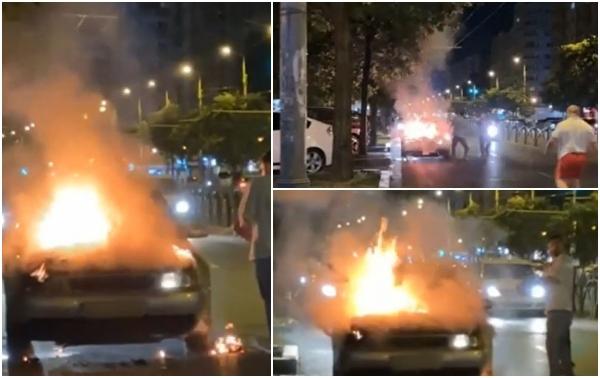 Maşină cuprinsă de flăcări în mers, în Capitală. Şoferul a reuşit să iasă la timp din vehicul
