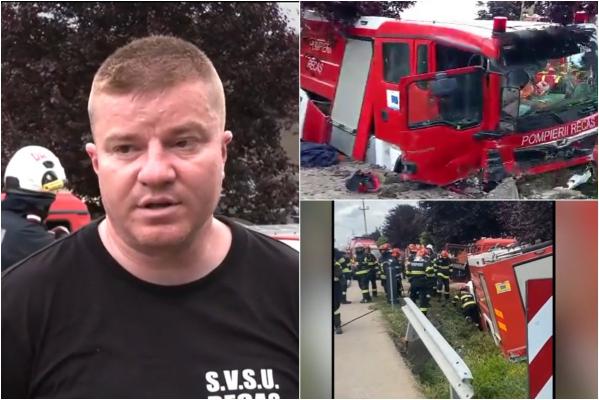 "Unul era foarte grav". Filmul accidentului din Timiş în care 6 pompieri au ajuns la spital. Autospeciala nu ar fi avut sirenele pornite