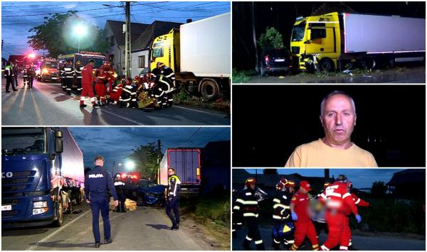 "Un bărbat sub roţi, o femeie fără picior". Un TIR a aruncat o maşină pe contrasens într-un alt camion, apoi a spulberat oamenii care se relaxau la terasă, în Mureş