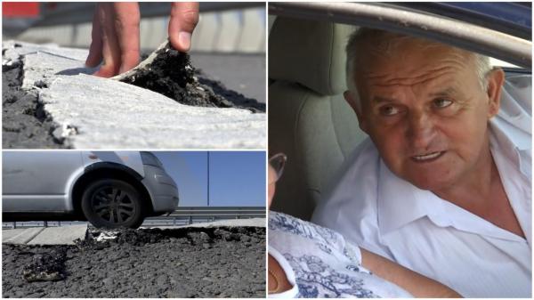 "Golden Gate-ul" românesc a ajuns un dezastru. Bucăţile de asfalt de desprind cu mâna. Constructorul italian refuză să dea explicaţii