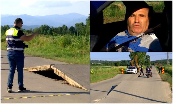 Plăcile din beton s-au ridicat din senin, pe un drum judeţean din Gorj. Localnicii dau vina pe căldura din ultimele zile