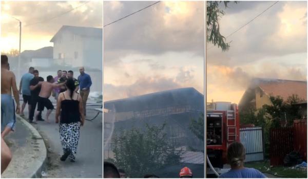 Incendiu în Tunari, lângă Bucureşti. Localnicii au luptat cot la cot cu pompierii să stingă flăcările