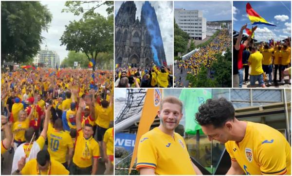 30.000 de suporteri români au luat cu asalt străzile din Koln, pentru meciul tricolorilor cu Belgia. Au încins chiar şi o horă în faţa Catedralei din oraş