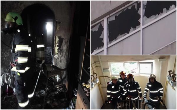 Incendiu într-un bloc din Craiova. Flăcările s-ar fi aprins din senin. 20 de persoane, evacuate de pompieri