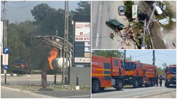 Tragedia de la Crevedia, la un pas de a fi repetată. O staţie GPL din Mehedinţi a luat foc după un accident între două maşini 