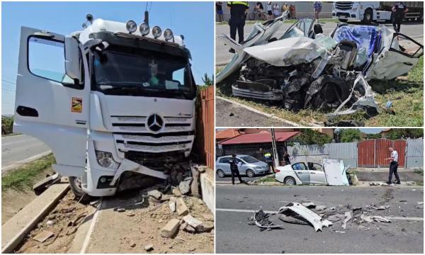 Maşină zdrobită de TIR, în Constanţa. Şoferul a murit pe loc, iar o femeie găsită în stop cardio-respirator s-a stins la spital