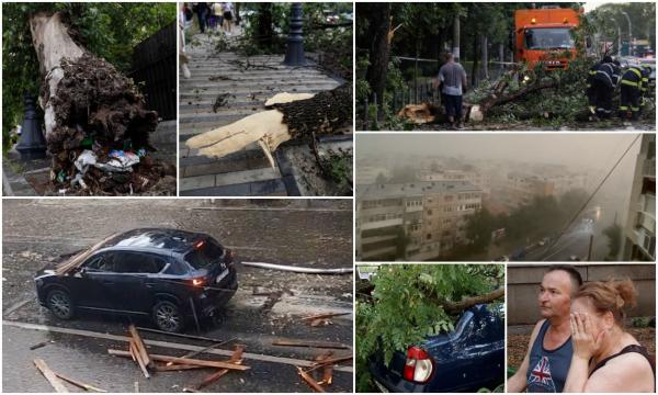 Copaci smulşi şi acoperişuri prăbuşite pe maşini în mers. O furtună cu grindină a făcut ravagii în Bucureşti, în doar câteva minute: "Ferească Dumnezeu!"