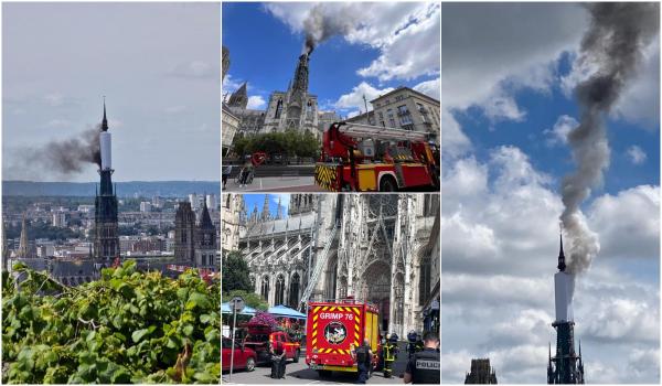 Incendiu la Catedrala din Rouen. Fleşa a luat foc. FOTO şi VIDEO
