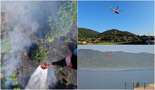 Incendiul violent din parcul Naţional Porţile de Fier s-a extins. În lupta cu flăcările se intervine şi cu elicopterul Black Hawk