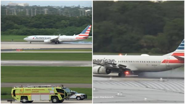 Momentul în care roata unui avion explodează chiar în timpul decolării, pe un aeroport din Florida