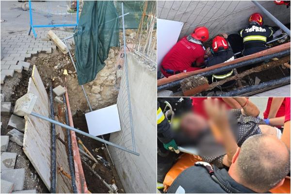 Un bătrân şi-a văzut moartea cu ochii după ce a căzut într-o groapă de 3 metri, în faţa unui bloc din Baia Mare. Bărbatul a fost salvat de pompieri