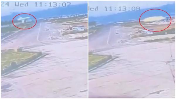 Momentul în care avionul Bombardier se prăbuşeşte şi explodează în Nepal. Pilotul, singurul supravieţuitor