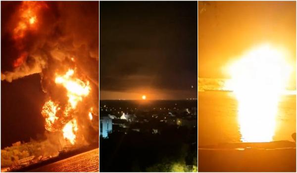 "Mamă, a fost mare rău". Momentul în care dronele ruseşti lovesc portul Ismail. Exploziile, atât de puternice încât s-au văzut de pe malul românesc
