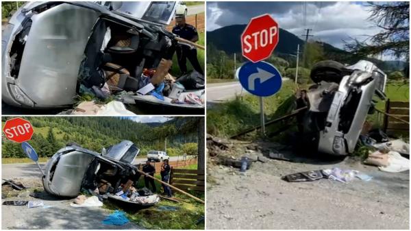 Accident teribil în Ciocăneşti, Suceava. O maşină s-a răsturnat şi a ajuns pe marginea şoselei. Două persoane, la spital
