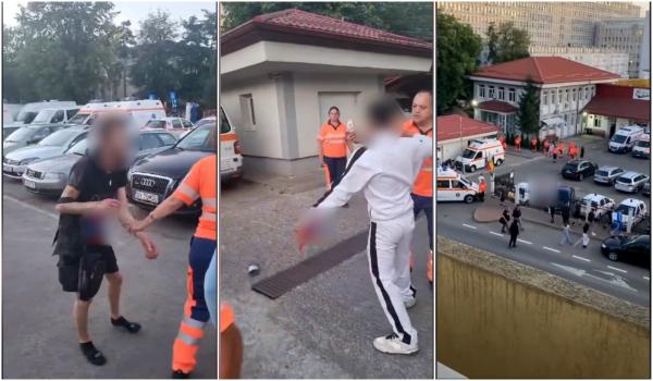 Scandal în curtea Serviciului de Ambulanţă Suceava. Un tânăr beat, pus pe harţă, luat pe sus de poliţişti, după un scandal cu personalul medical