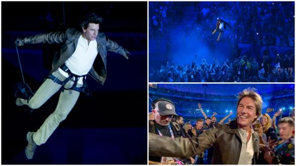 Moment de senzație cu Tom Cruise, la închiderea Jocurilor Olimpice. Actorul a coborât în rapel pe Stade de France