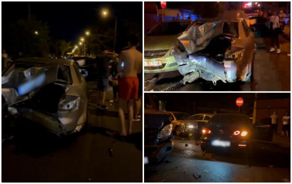 Trei maşini distruse într-o clipă de un şofer grăbit, în sectorul 5 al Capitalei. Bărbatul a fugit de la locul accidentului