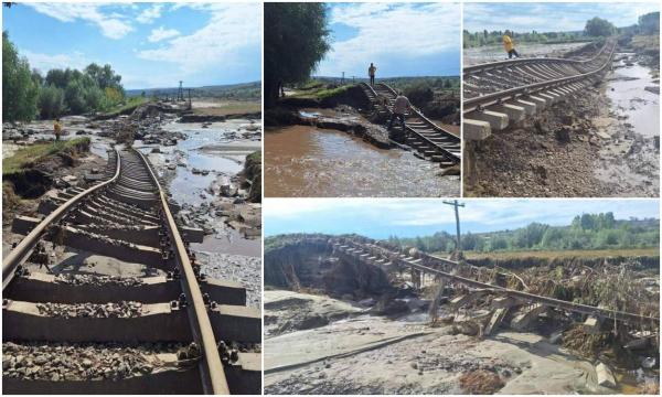 Dezastru pe calea ferată. Tronsonul care leagă Galaţi de Bârlad a fost compet distrus de inundaţiile catastrofale