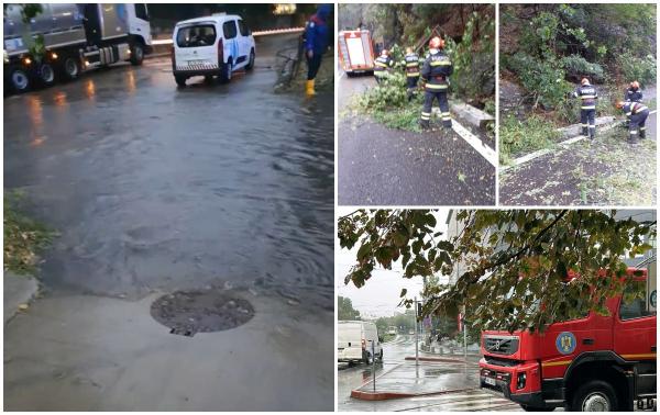 Copaci căzuţi şi subsoluri inundate în Bucureşti, iar în Chiajna o stradă s-a surpat cu un autoturism deasupra. Capitala şi Ilfovul, sub cod portocaliu de ploi