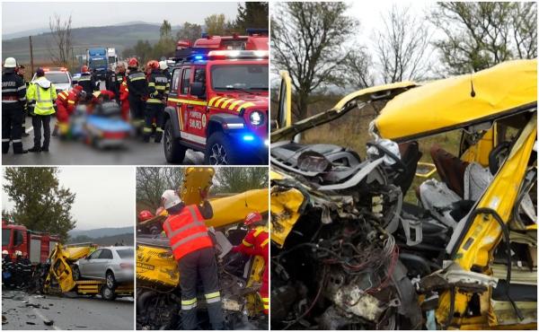 Accident de groază în Bistriţa. Trei persoane încarcerate, după ce şoferul unei autoutilitare a intrat pe contrasens şi s-a izbit cu un TIR