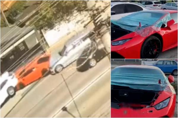 Momentul în care este înscenat accidentul cu Lamborghini din Cluj. Voiau să obţină 100.000 de euro de la asigurare