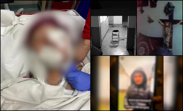 Filmul atacului cumplit din Timişoara, unde o bătrână a fost desfigurată cu un crucifix de un tânăr care voia s-o exorcizeze: "Striga de Dumnezeu"