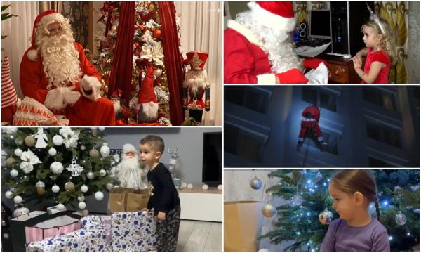 "Uite, tati! Scara, cum urcă pe ea!" Moş Crăciun a împărţit cadouri copiilor din toată ţara. La Constanţa, simpaticul bătrânel a coborât în rapel de pe acoperişul unui hotel