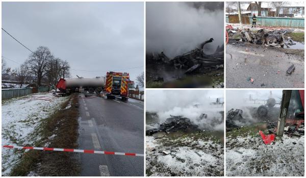 Tragedie pe Drumul Morţii E85 în Suceava, în a doua zi de Crăciun: O mașină a luat foc după o coliziune cu o autocisternă. Doi părinţi şi copilul lor au ars de vii