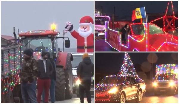 Paradă neobişnuită de Sfântul Ştefan într-o comună din Galaţi: Toate vehiculele din localitate, împodobite în spiritul Crăciunului