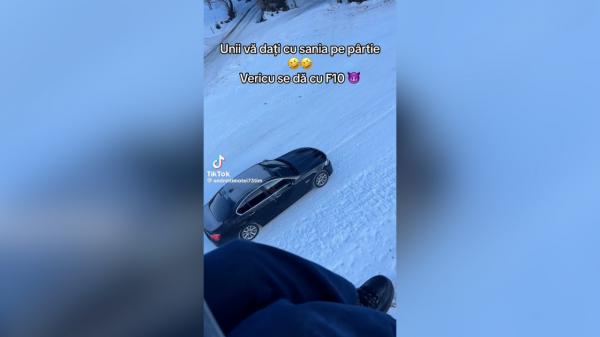 Șofer filmat cum urcă cu un BMW pe pârtie, la Borșa. "Unii vă dați cu sania, vericu se dă cu F10"