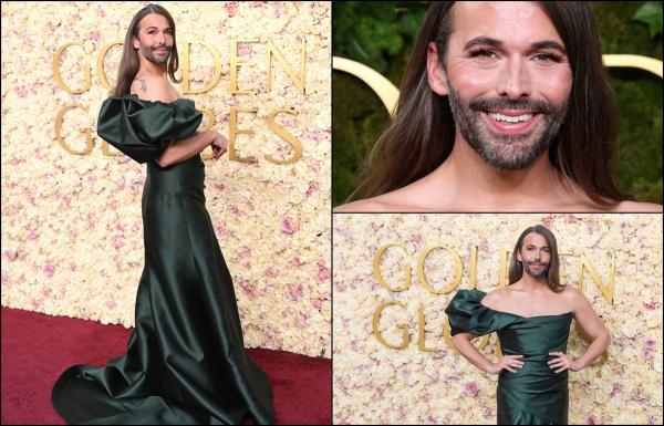 Actorul Jonathan Van Ness, apariţie controversată la Globurile de Aur 2025. A purtat o rochie verde smarald pe covorul roşu