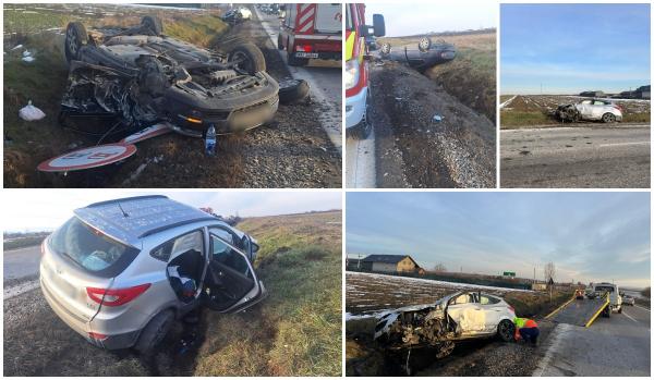 La un pas de tragedie pe Drumul Morţii E 85, în Suceava. Şase oameni, printre care doi copii, au ajuns la spital, după un impact frontal între două maşini