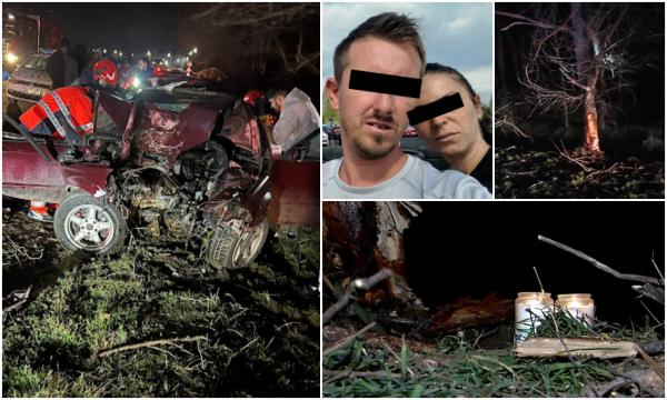 Filmul tragediei din Budești. Un tânăr și-a băgat în pământ fratele și cumnata, după ce a intrat cu BMW-ul în copac: "A tăiat maşina în două! A zdrobit-o"