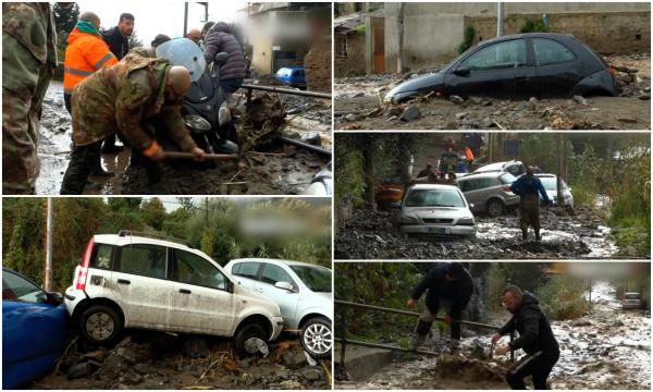 "Am ieşit afară, era o nebunie". Italia, măturată de ploi torenţiale. Străzi acoperite de apă, copaci căzuţi şi maşini luate pe sus de şuvoaie la Messina