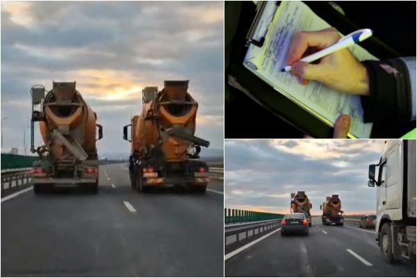 Ce a păţit şoferul betonierei care a mers paralel cu un coleg pentru a bloca banda a doua de pe autostradă