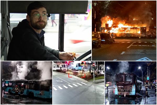 EXCLUSIV. Momentul când un autobuz ia foc în Bucureşti, surprins pe camere. Reacţia şoferului care a salvat 7 vieţi