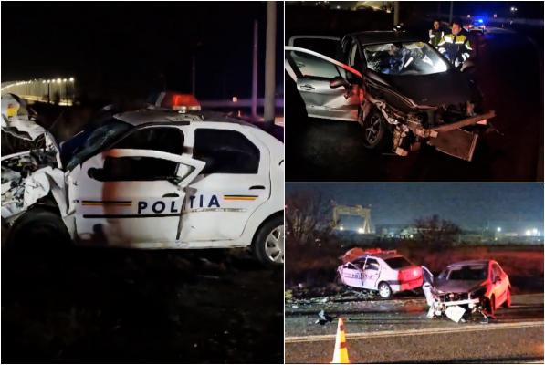O maşină de poliţie, implicată într-un accident grav în Mangalia. Doi agenţi au fost transportaţi la spital