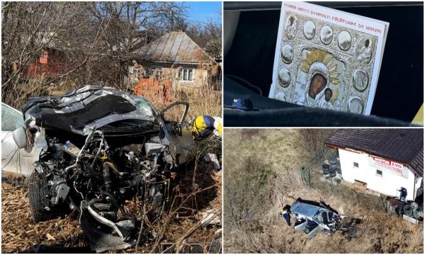 Accident ca-n filme în Piatra Neamţ: o maşină a fost proiectată în acoperişul unei clădiri, după ce s-a izbit cu o viteză ameţitoare de un cap de pod