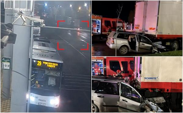 Momentul în care tânărul de 18 ani se înfige cu Fordul direct sub TIR, în Iași. S-ar fi sinucis după o decepţie în dragoste