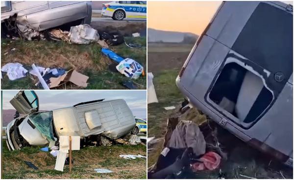 Filmul dezastrului cu 3 morți de pe DN 1C. Microbuzul a intrat pe contrasens direct în TIR, după ce șoferul ar fi adormit la volan